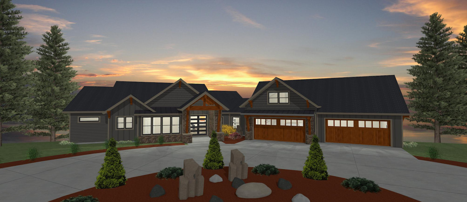 Elevation 3D rendering of a custom home from Design NW