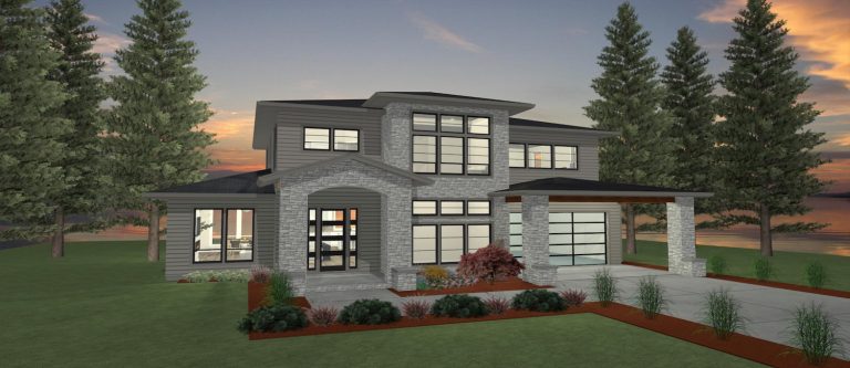 Elevation 3D rendering of a custom home from Design NW