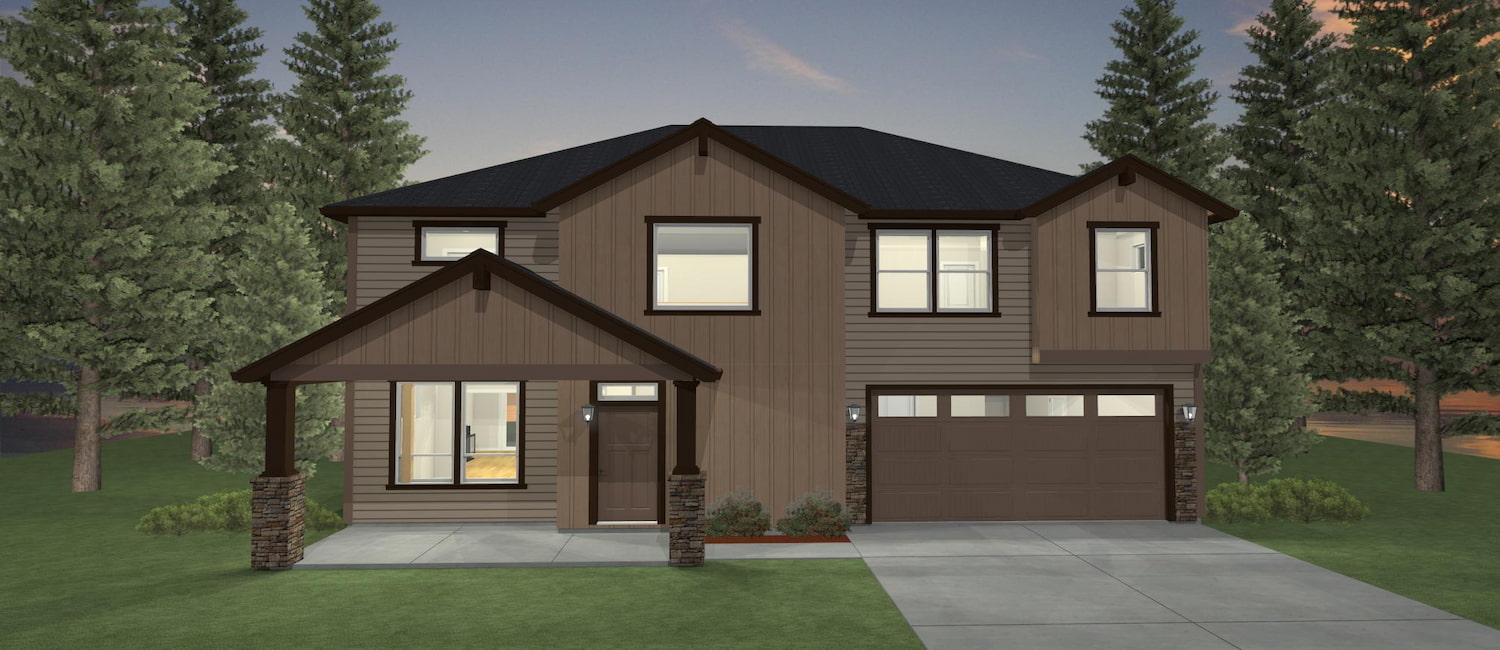 Elevation 3D rendering of a custom home from Design NW