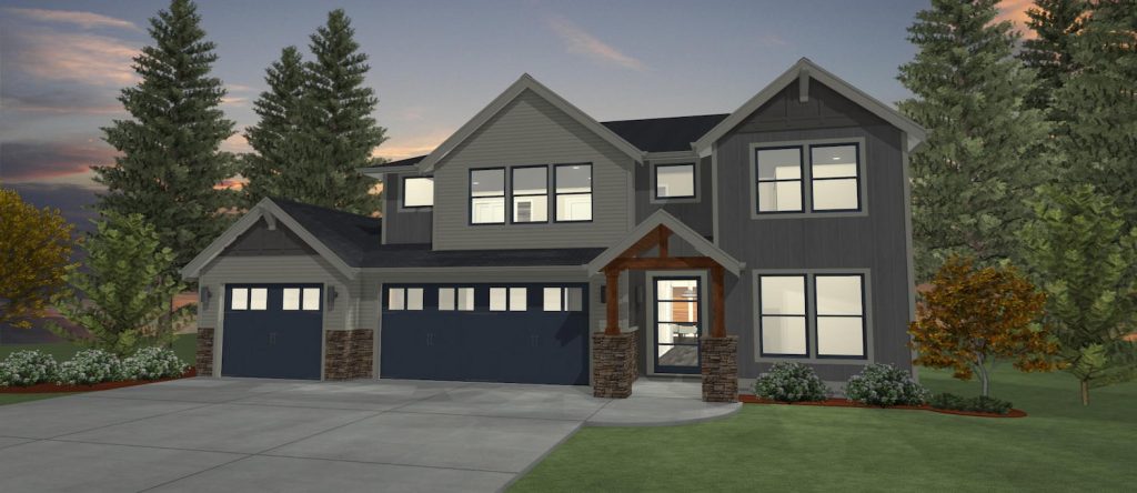 Elevation 3D rendering of a custom home from Design NW