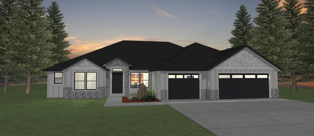 Elevation 3D rendering of a custom home from Design NW