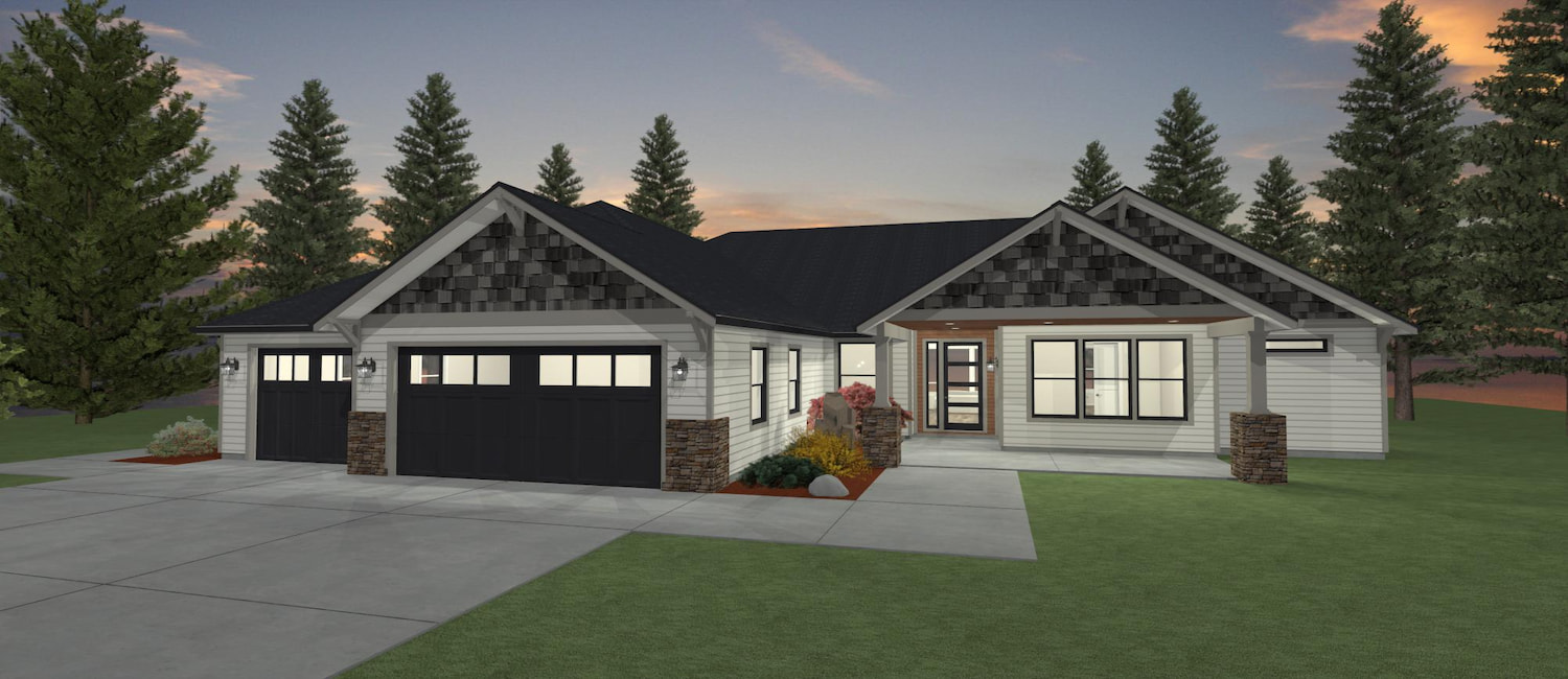 Elevation 3D rendering of a custom home from Design NW