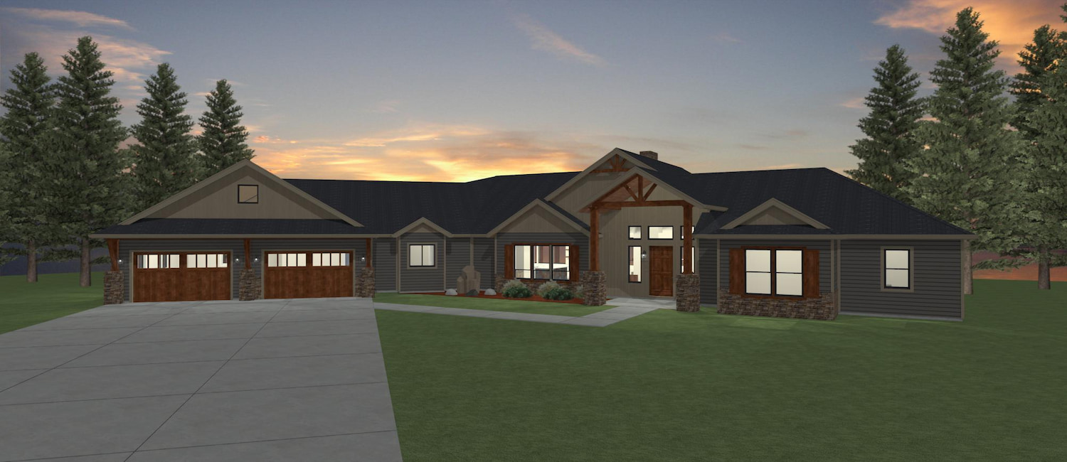 Elevation 3D rendering of a custom home from Design NW