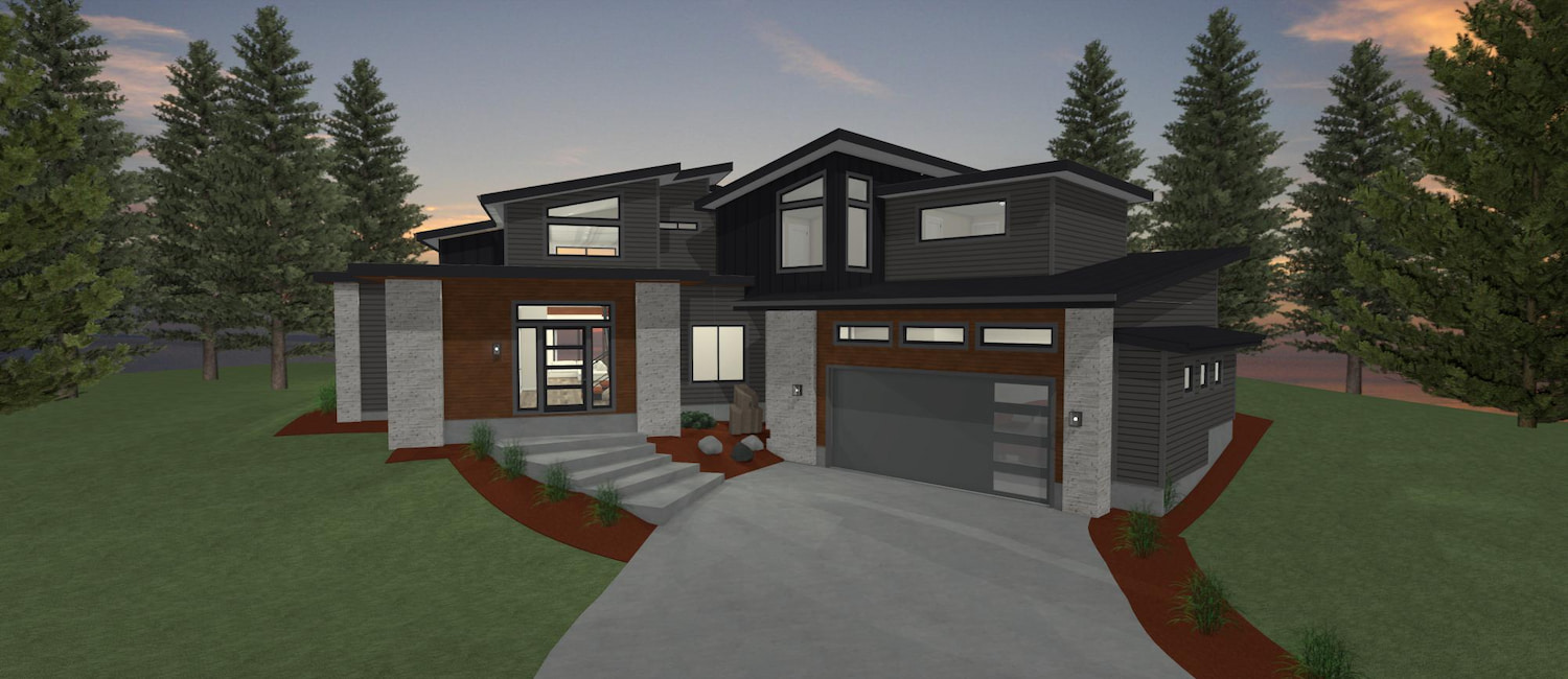 Elevation 3D rendering of a custom home from Design NW