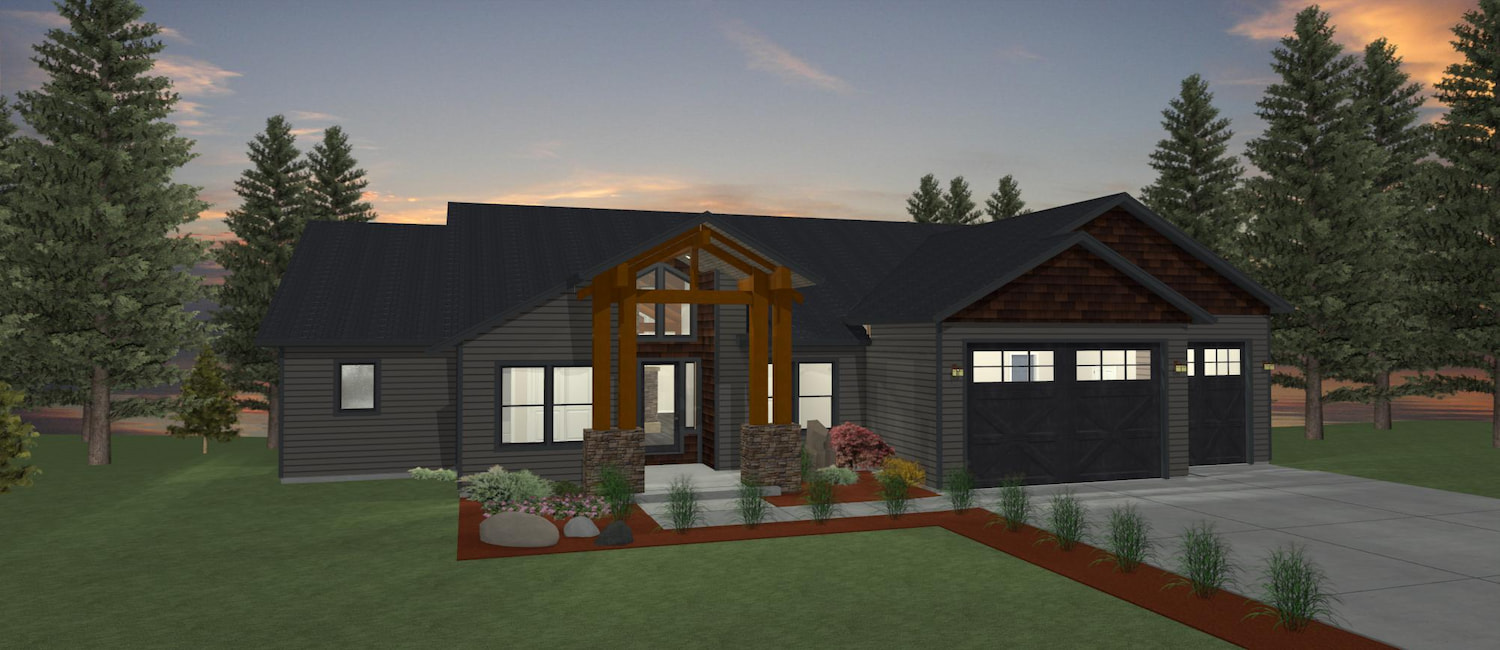 Elevation 3D rendering of a custom home from Design NW