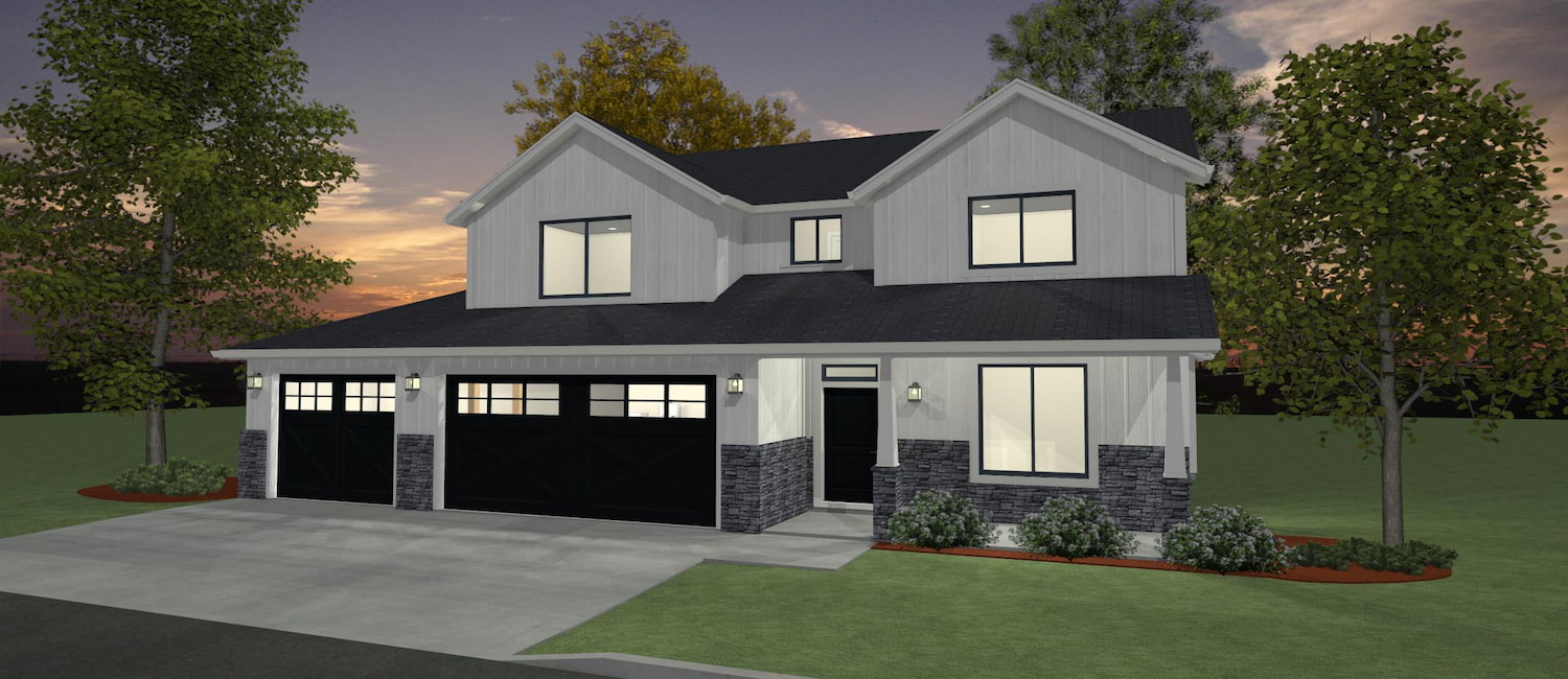 Elevation 3D rendering of a custom home from Design NW