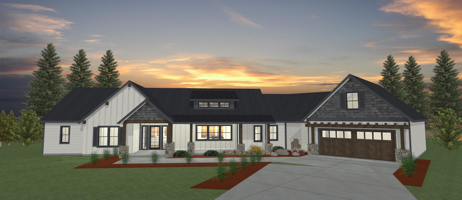 Elevation 3D rendering of a custom home from Design NW