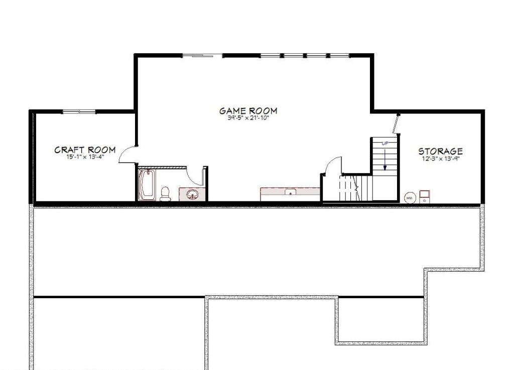 Basement floor plan view of a custom home from Design NW