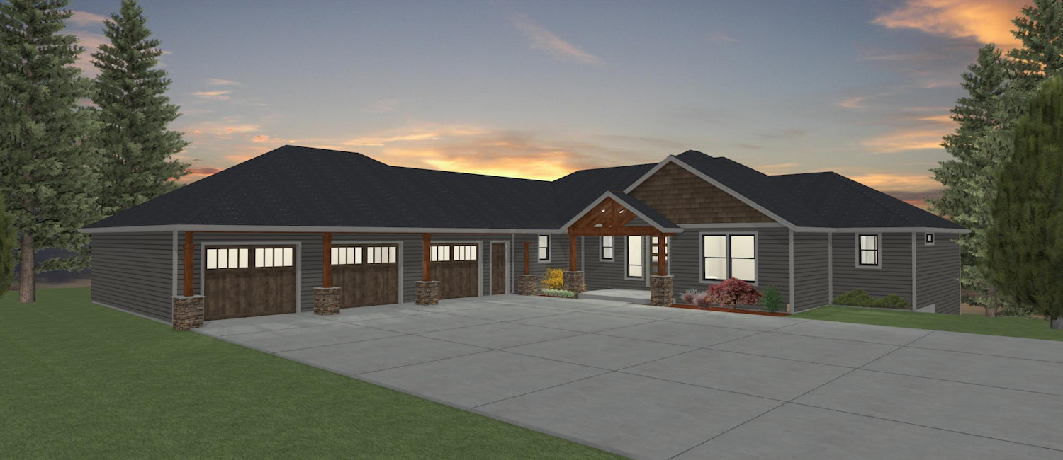 Elevation 3D rendering of a custom home from Design NW