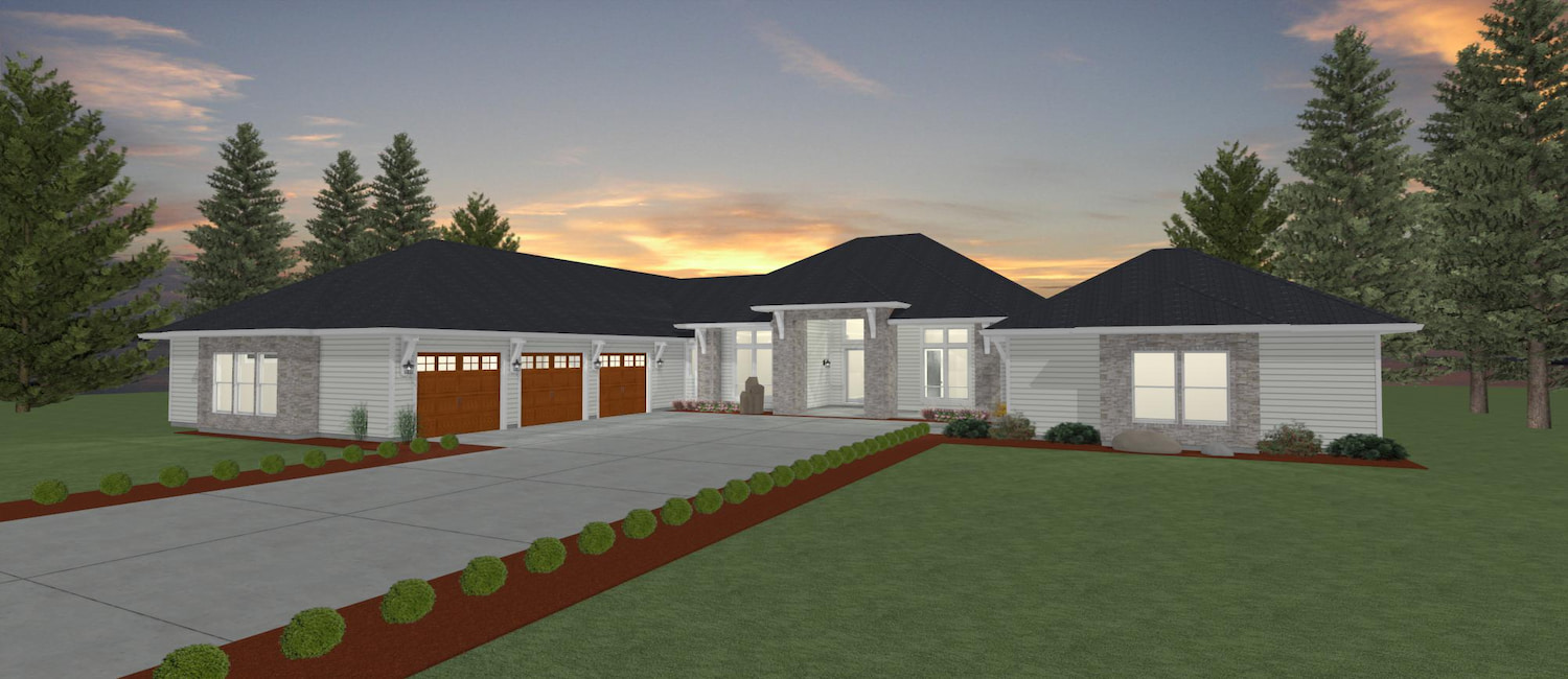 Elevation 3D rendering of a custom home from Design NW