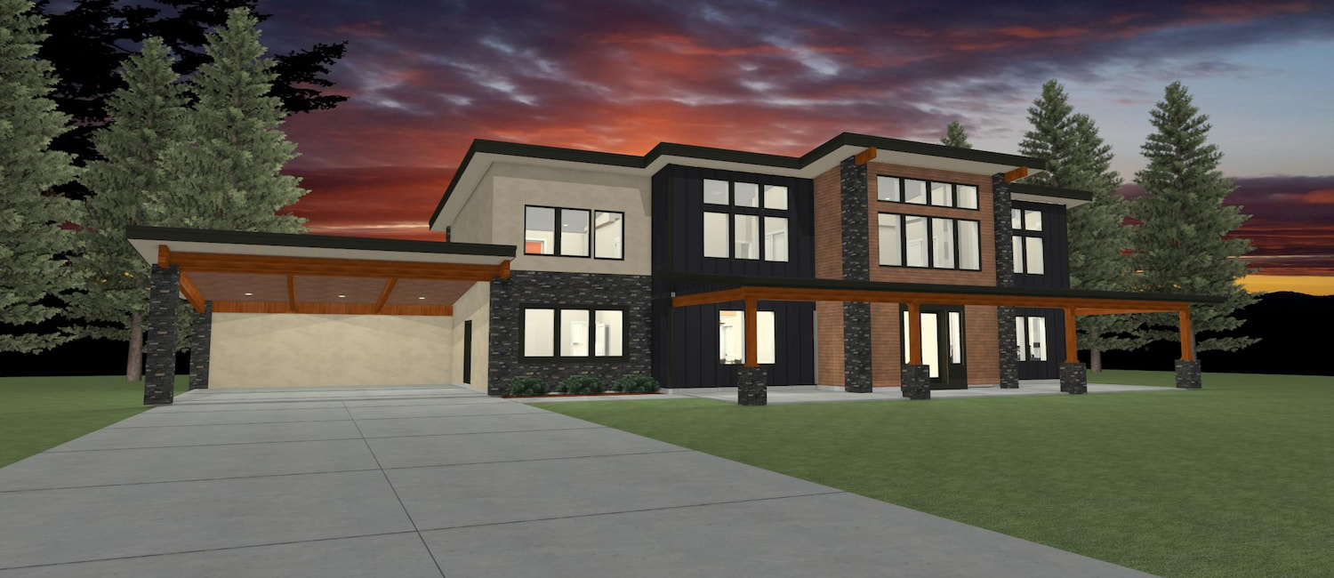 Elevation 3D rendering of a custom home from Design NW