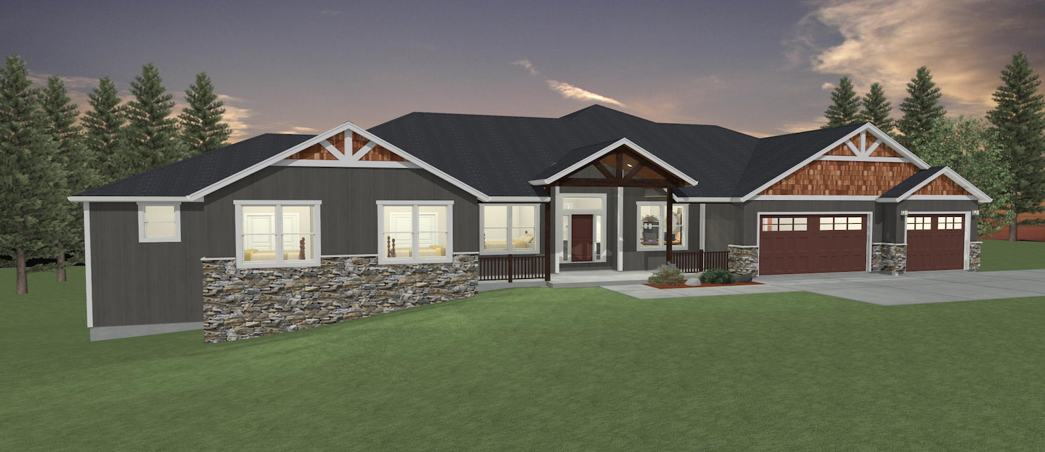 Elevation 3D rendering of a custom home from Design NW