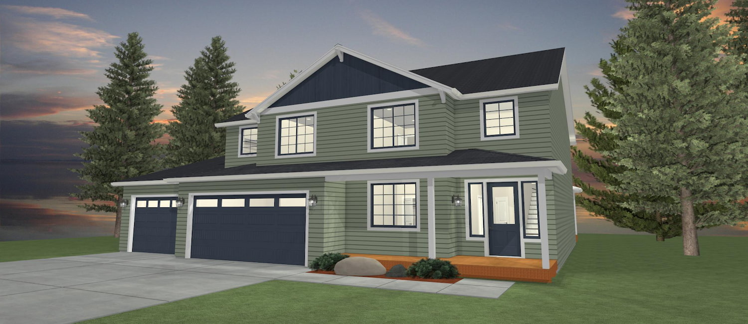 Elevation 3D rendering of a custom home from Design NW