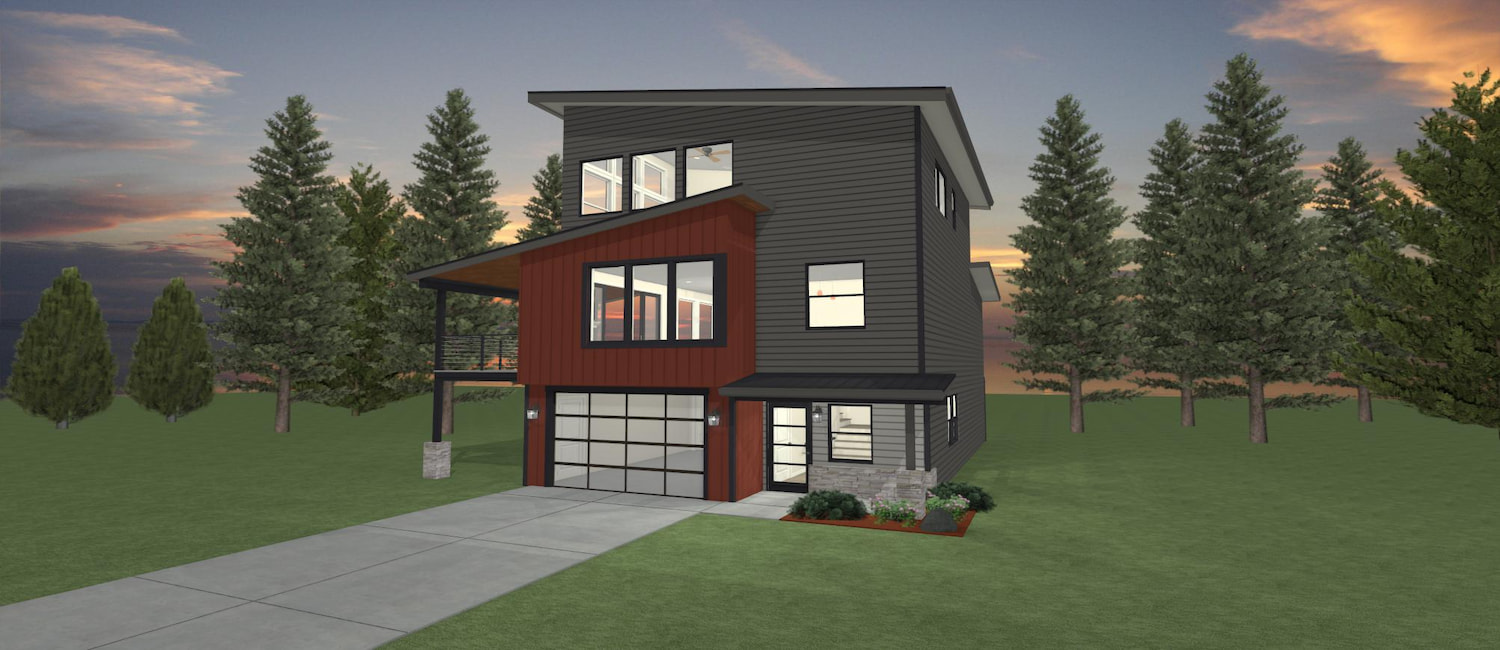 Elevation 3D rendering of a custom home from Design NW