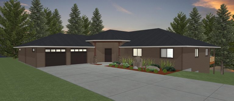 Elevation 3D rendering of a custom home from Design NW