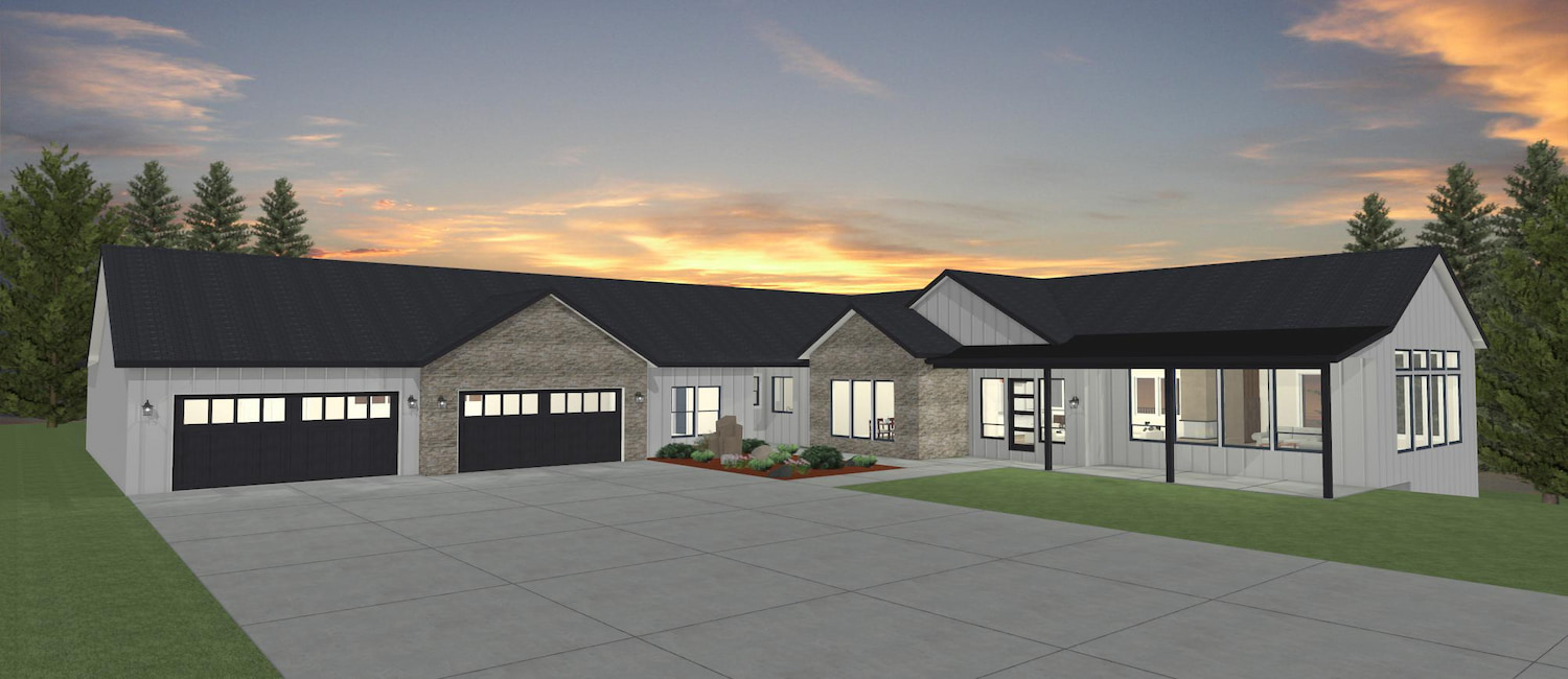 Elevation 3D rendering of a custom home from Design NW