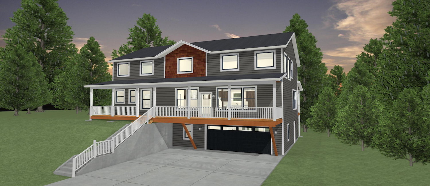 Elevation 3D rendering of a custom home from Design NW