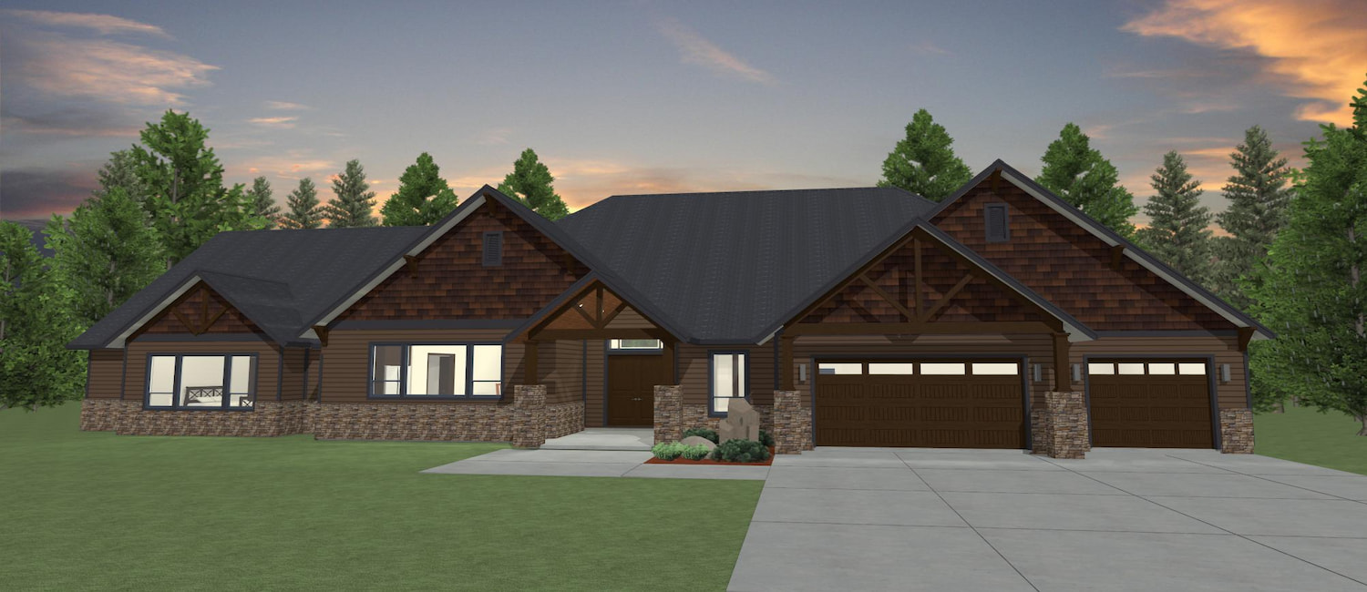 Elevation 3D rendering of a custom home from Design NW