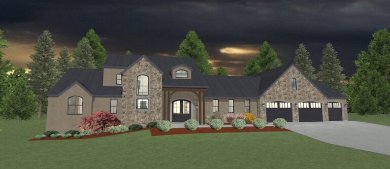 Elevation 3D rendering of a custom home from Design NW