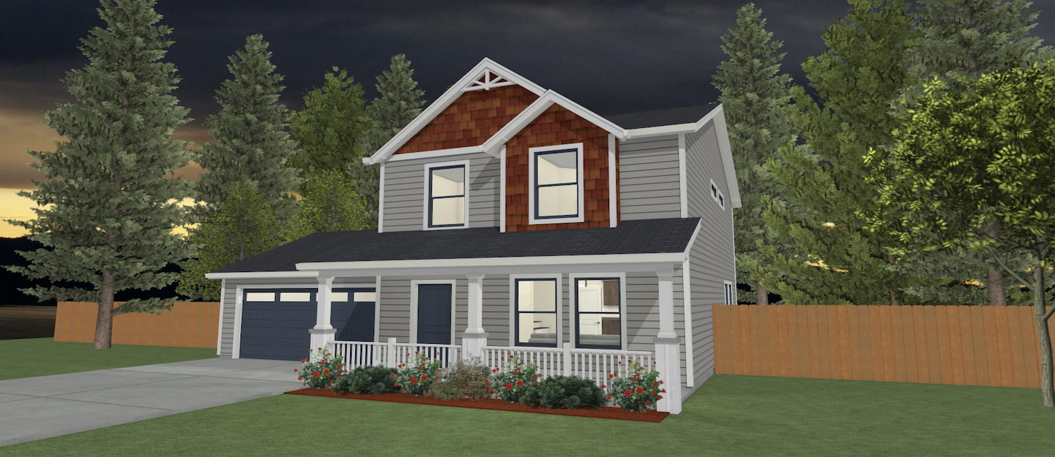 Elevation 3D rendering of a custom home from Design NW