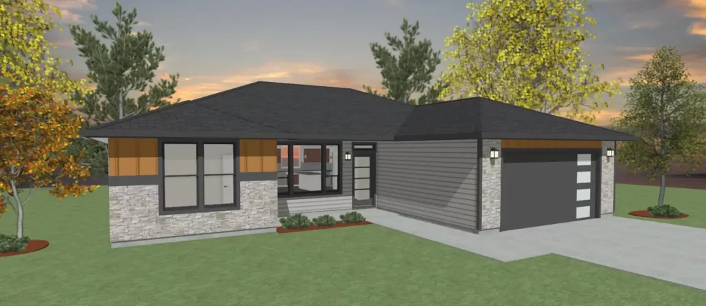 Rendering of the exterior of a custom Modern style home from Design NW
