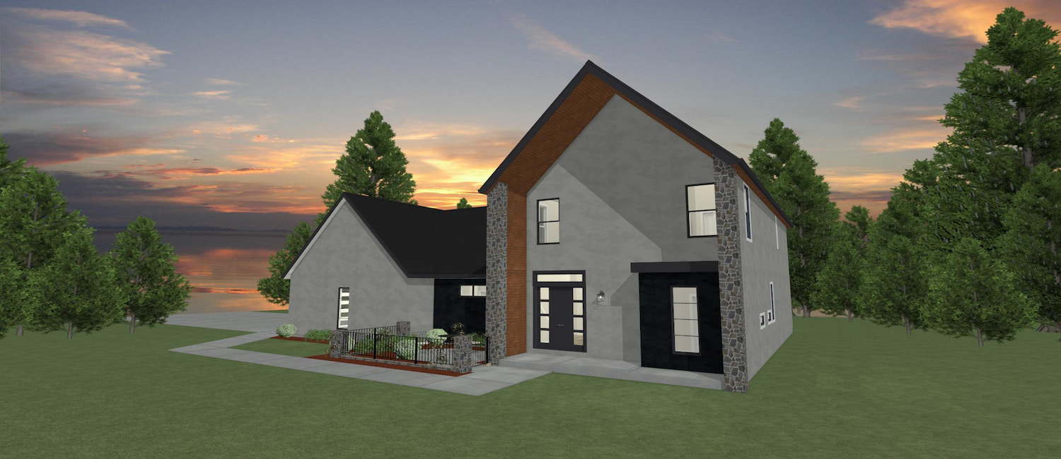 Elevation 3D rendering of a custom home from Design NW