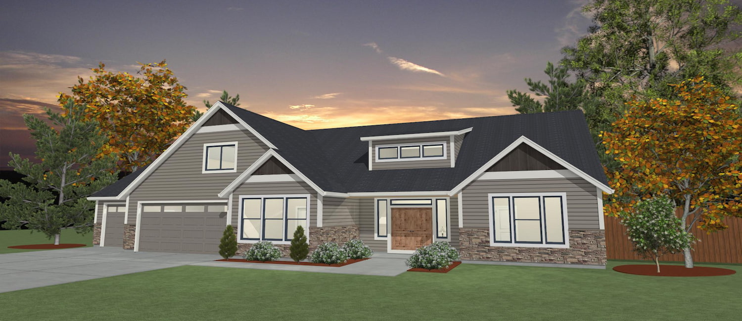 Elevation 3D rendering of a custom home from Design NW