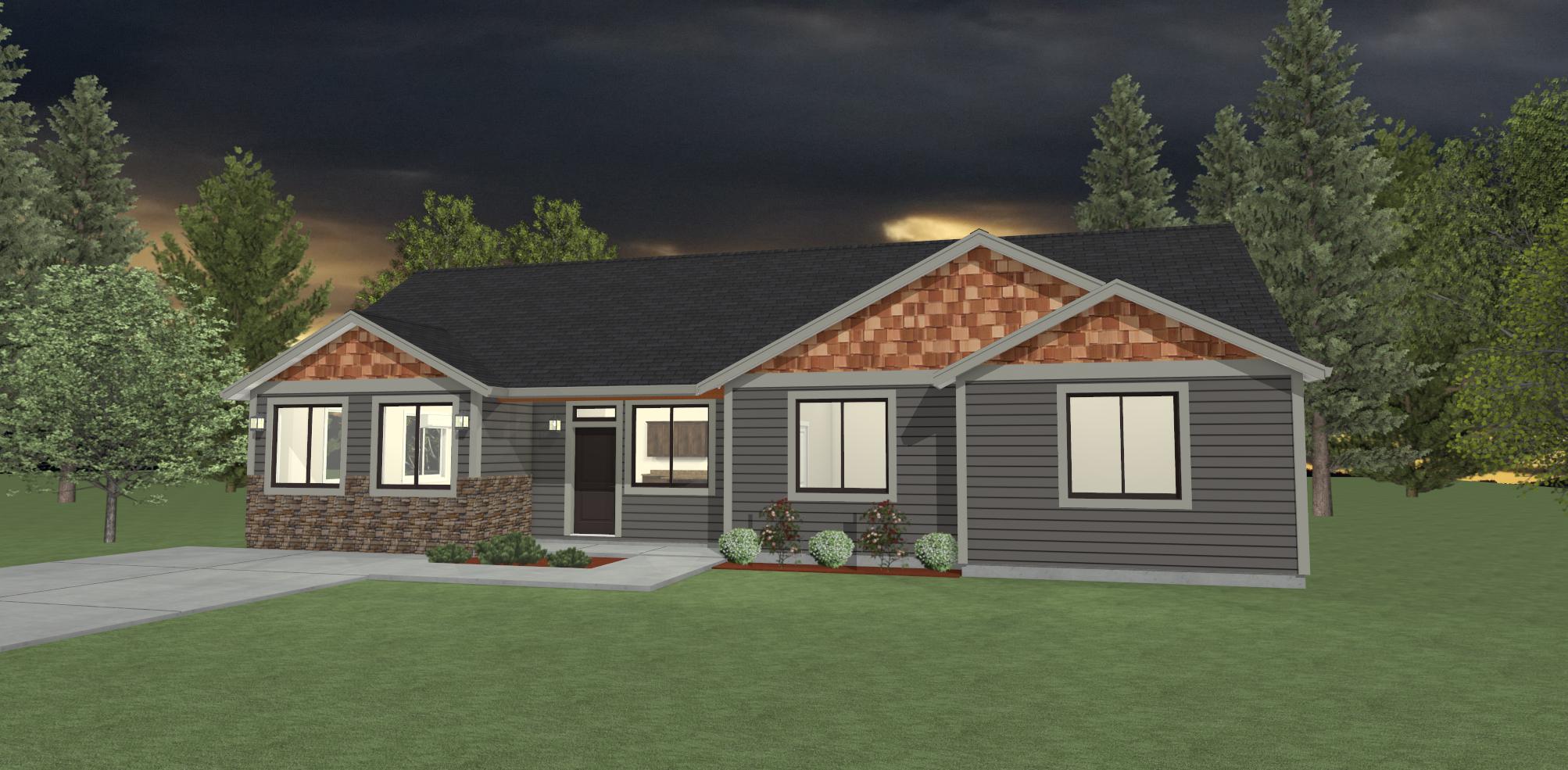 Elevation 3D rendering of a custom home from Design NW