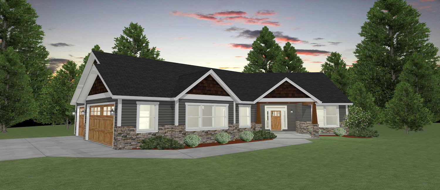 Elevation 3D rendering of a custom home from Design NW