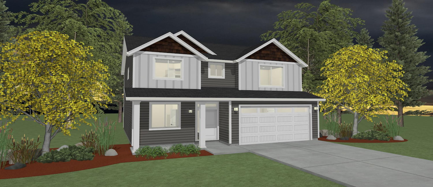 Elevation 3D rendering of a custom home from Design NW