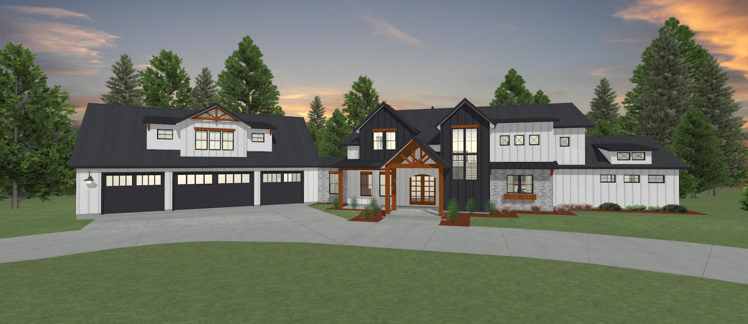 Elevation 3D rendering of a custom home from Design NW