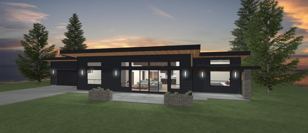 Elevation 3D rendering of a custom modern home from Design NW