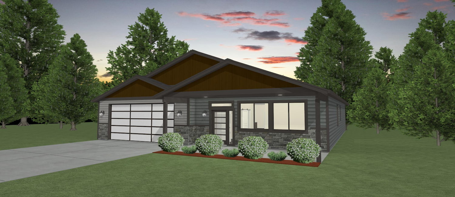 Elevation 3D rendering of a custom home from Design NW