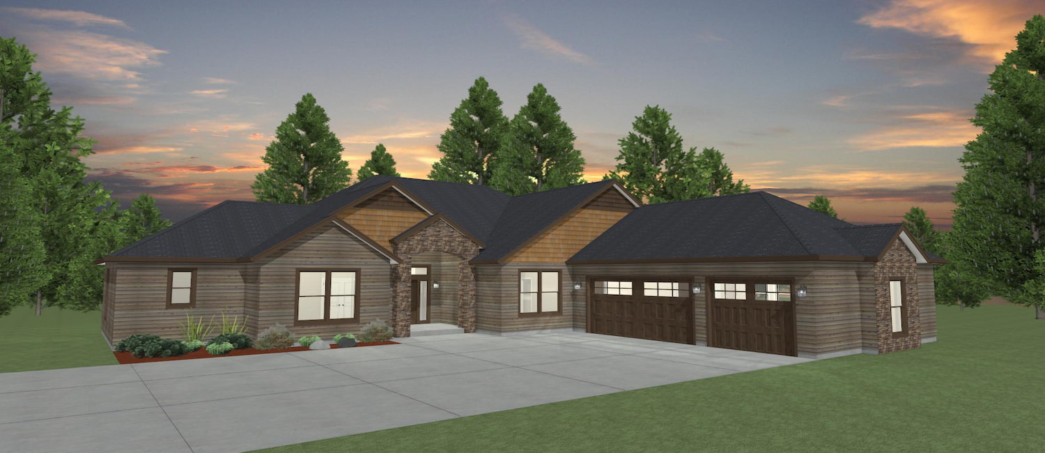 Elevation 3D rendering of a custom home from Design NW