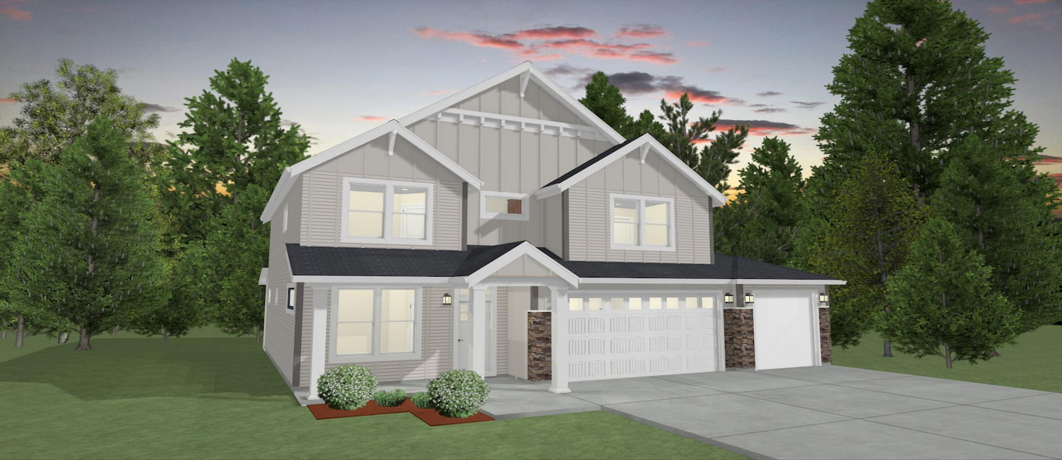 Elevation 3D rendering of a custom home from Design NW