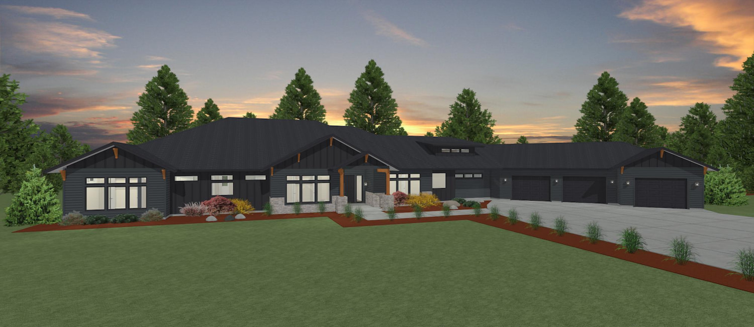 Elevation 3D rendering of a custom home from Design NW