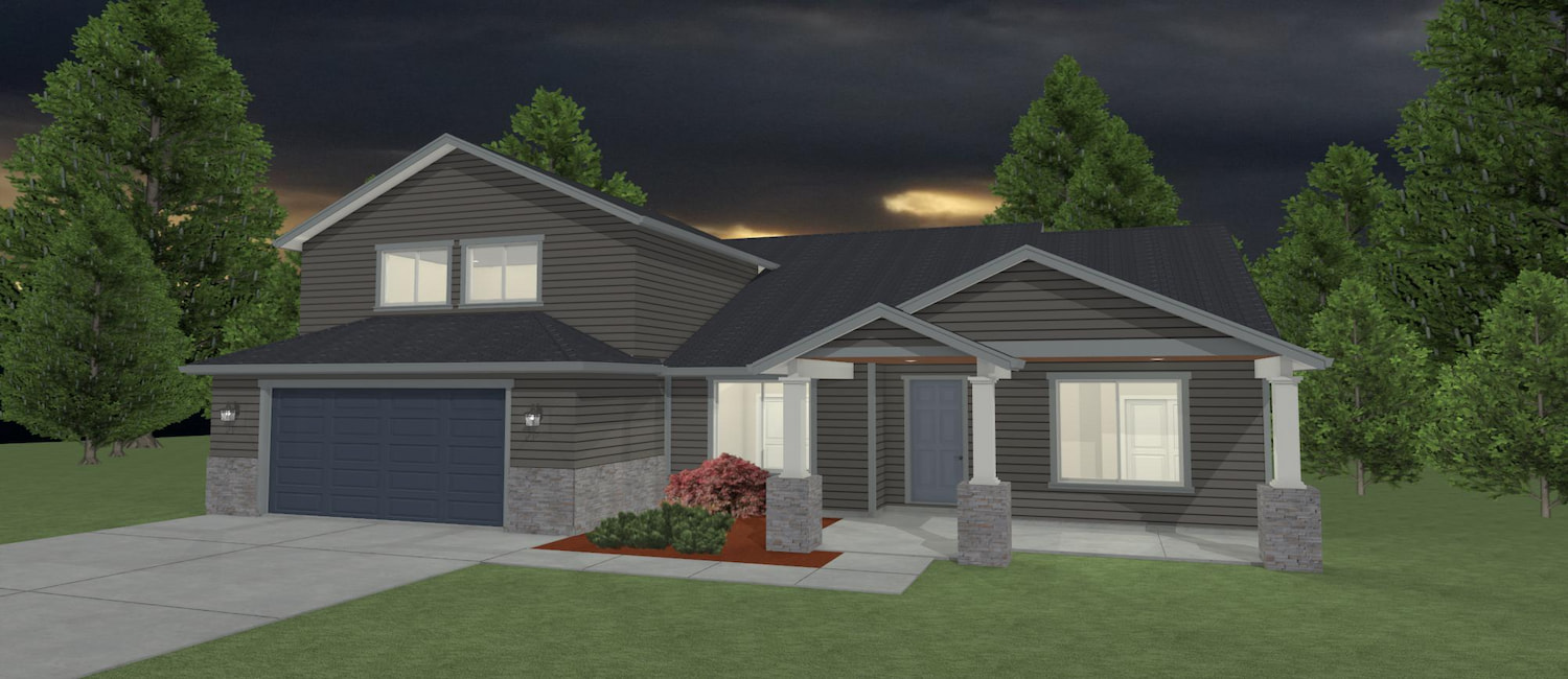 Elevation 3D rendering of a custom home from Design NW