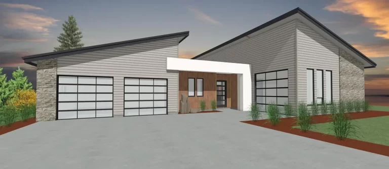 Rendering of the exterior of a custom Modern style home from Design NW