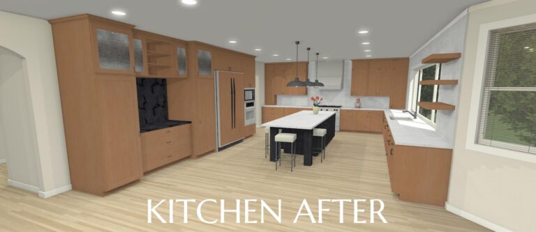 Elevation 3D rendering of a custom remodeled kitchen from Design NW
