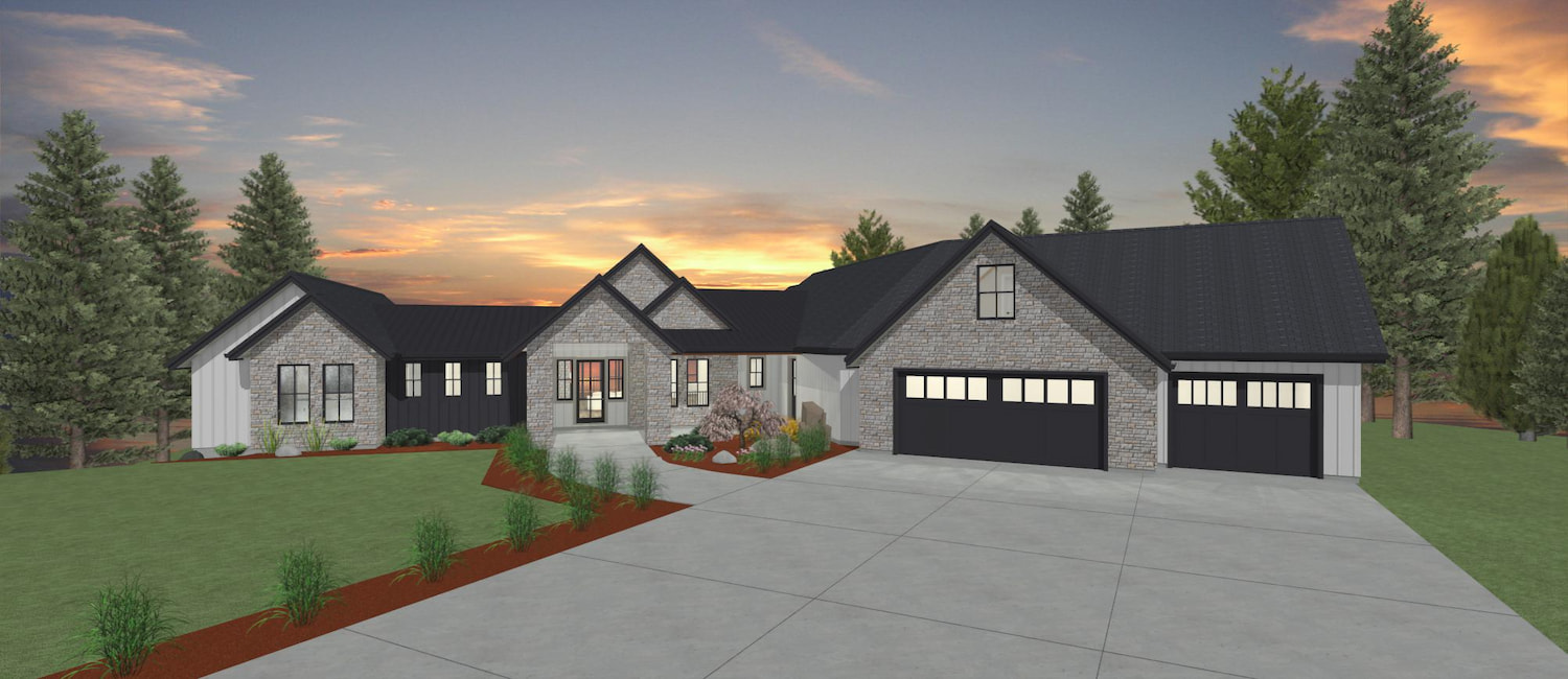 Elevation 3D rendering of a custom home from Design NW