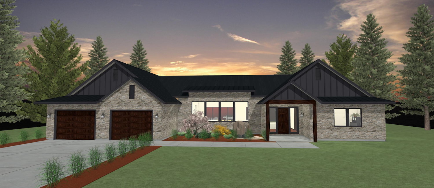 Elevation 3D rendering of a custom home from Design NW