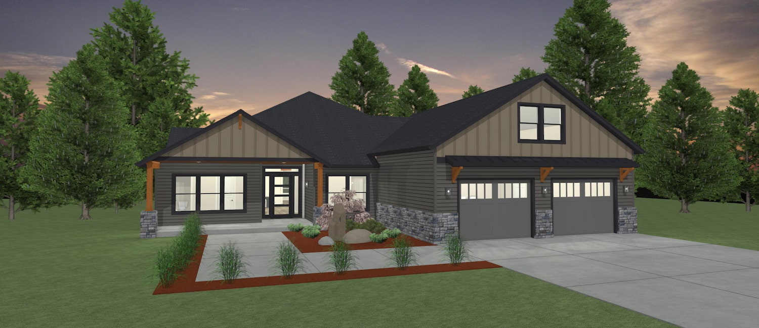 Elevation 3D rendering of a custom home from Design NW