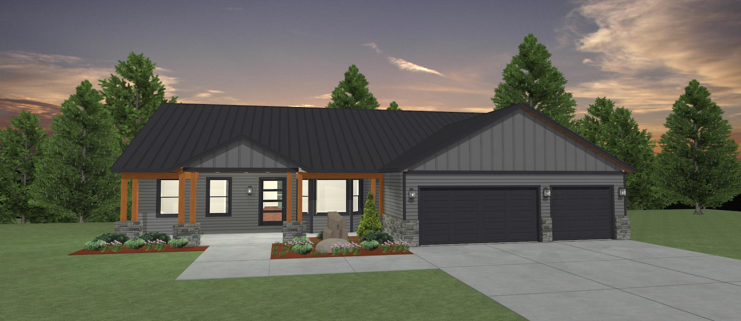 Elevation 3D rendering of a custom home from Design NW