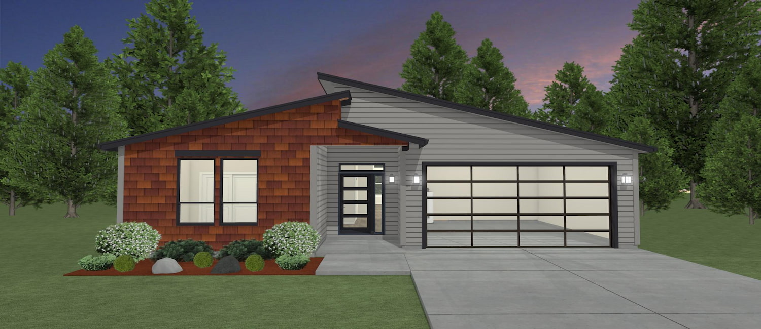 Elevation 3D rendering of a modern home from Design NW