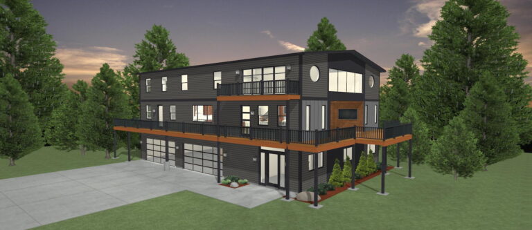 Elevation 3D rendering of a custom home from Design NW