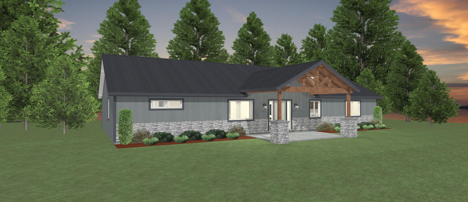 Elevation 3D rendering of a custom home from Design NW