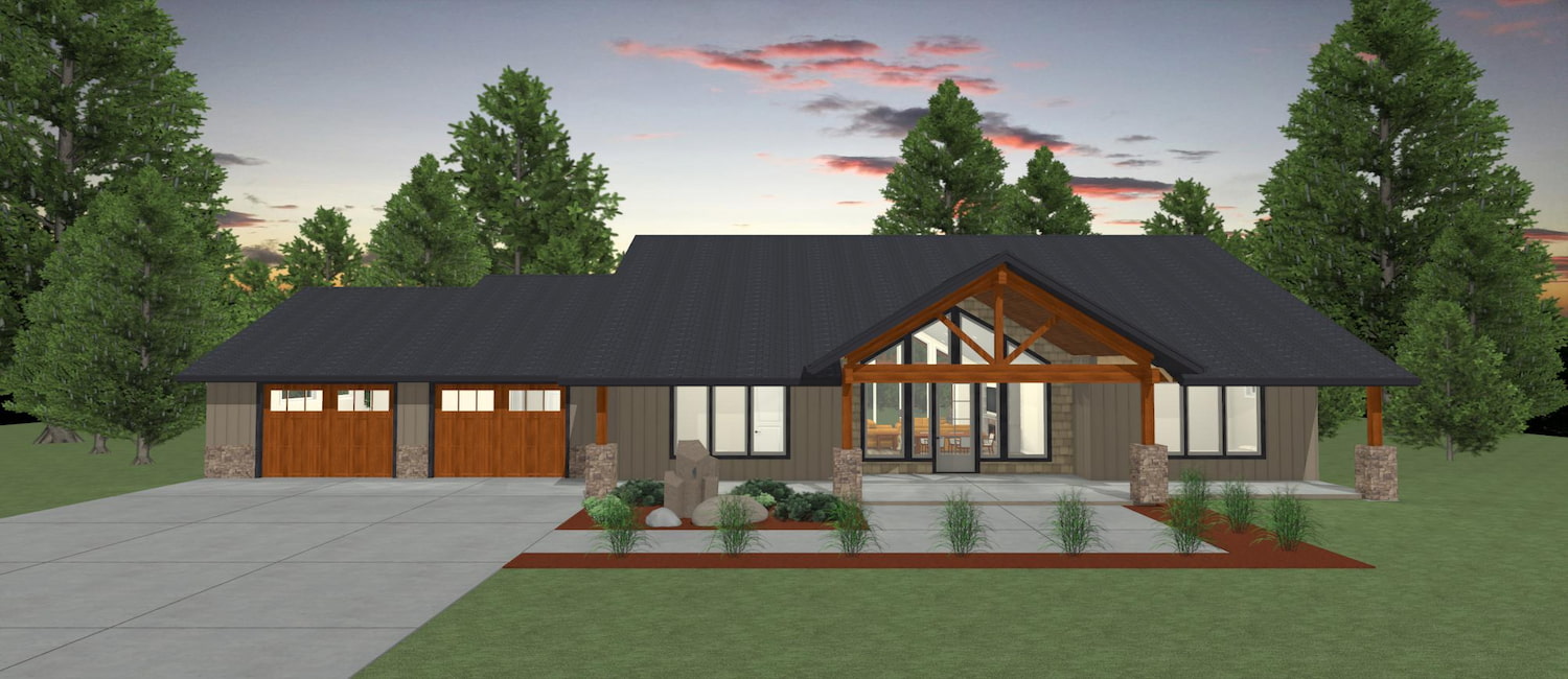 Elevation 3D rendering of a custom home from Design NW