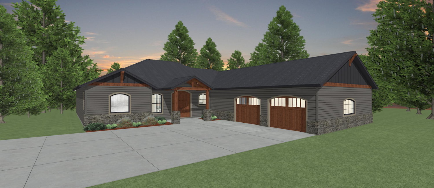 Elevation 3D rendering of a custom home from Design NW