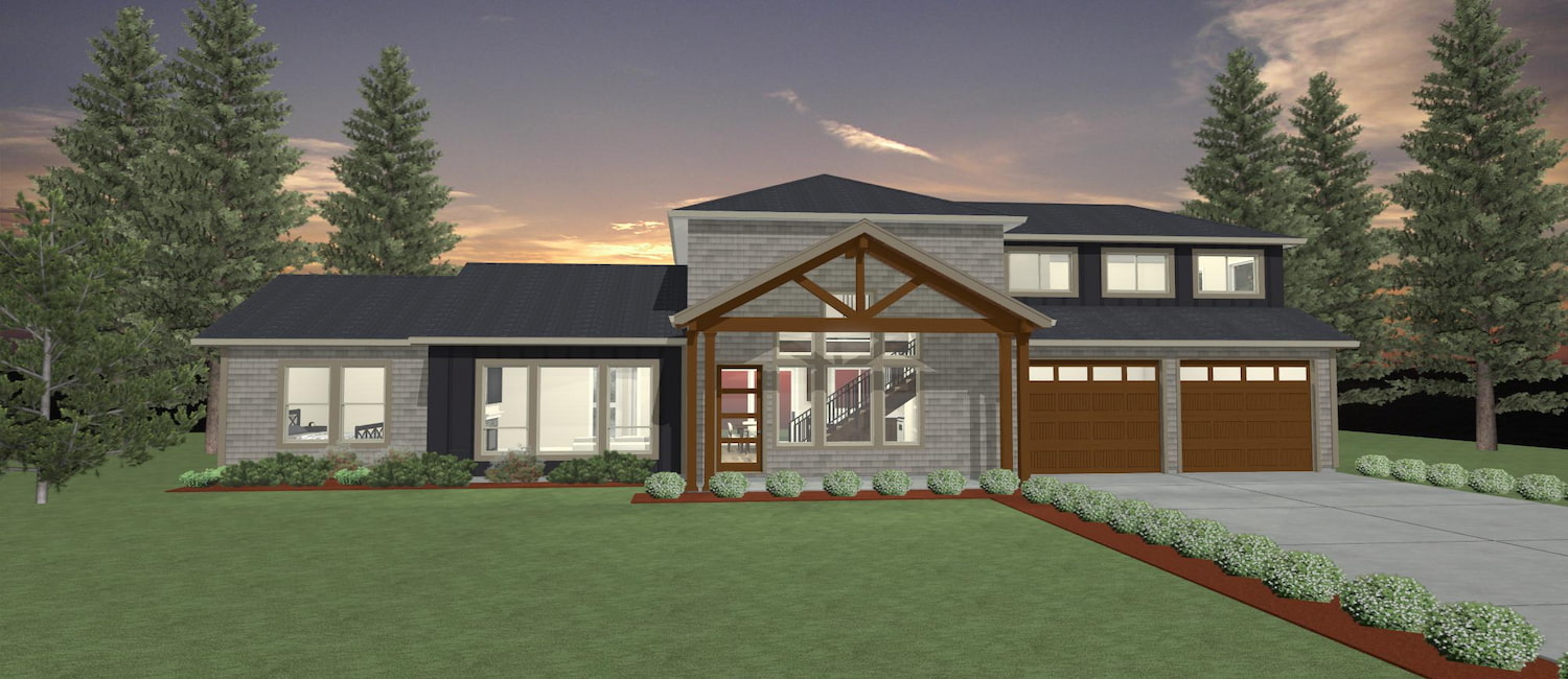 Elevation 3D rendering of a custom home from Design NW