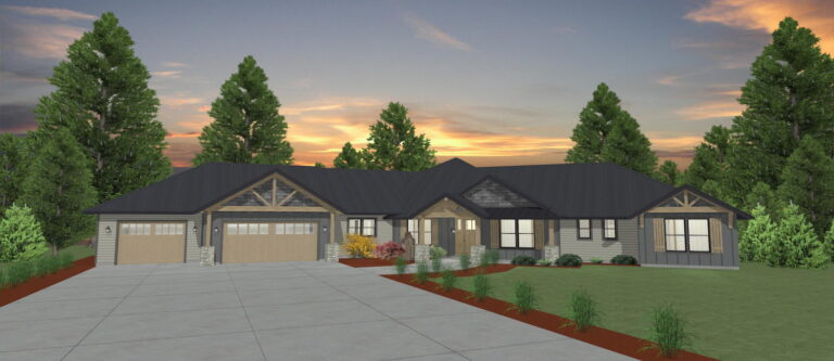 Elevation 3D rendering of a custom home from Design NW